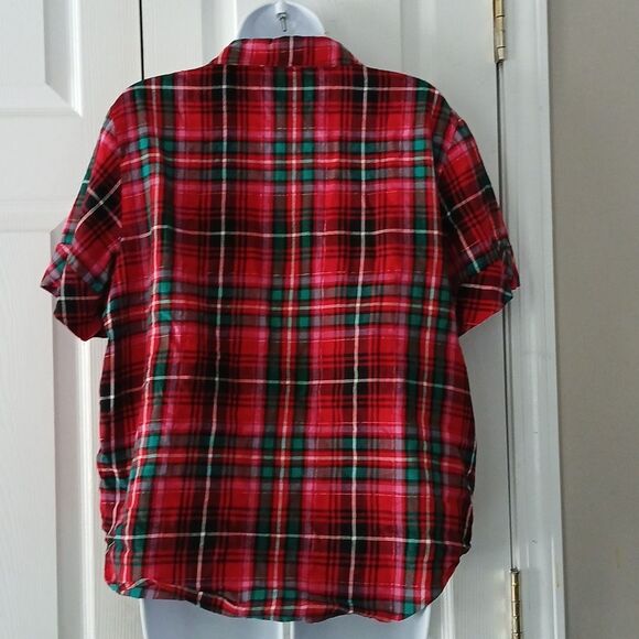 Victoria's Secret  plaid red christmas  holiday pj button down top Sz M NWOT - Picture 4 of 9